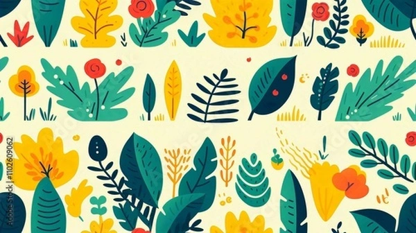 Fototapeta Seamless Floral Leaf Pattern Vector Illustration for Nature Inspired Design