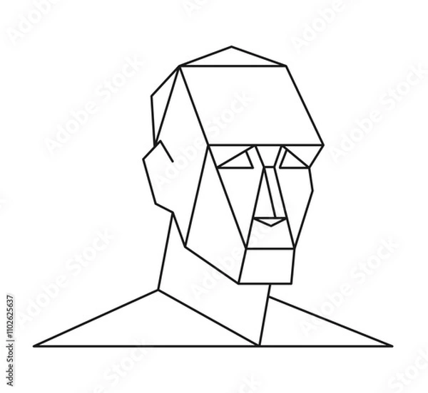 Fototapeta Geometric human head portrait. Man profile face icon. Anatomy and abstract polygon. Vector illustration image. 