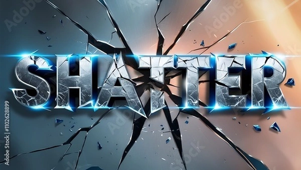 Obraz Shattered metallic text effect on cracked glass background.