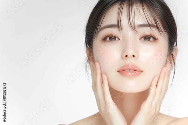 Obraz 美しい肌を持つ日本人女性のビューティー素材。スキンケア、美容イメージ