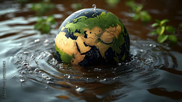 Fototapeta 3D Globe Submerged Illustration Water Planet