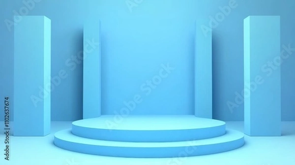 Fototapeta Minimalist Blue Platform with Cylindrical Supports