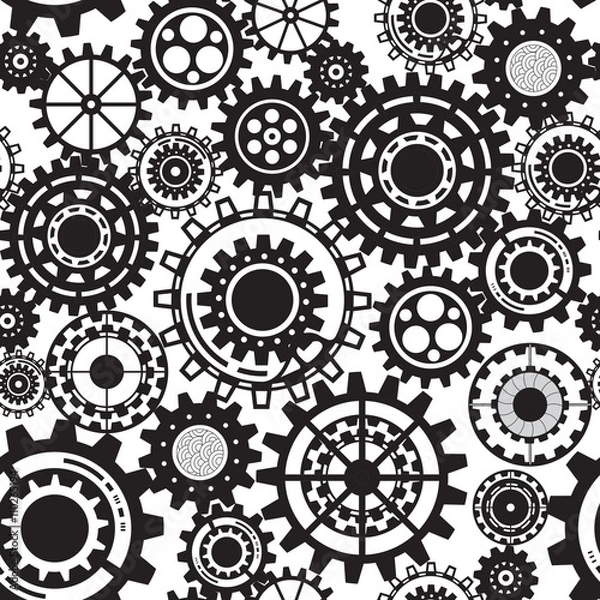 Fototapeta Abstract vector cogs - seamless gears on white background