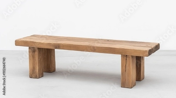 Fototapeta Simple Wooden Bench on a Neutral Background