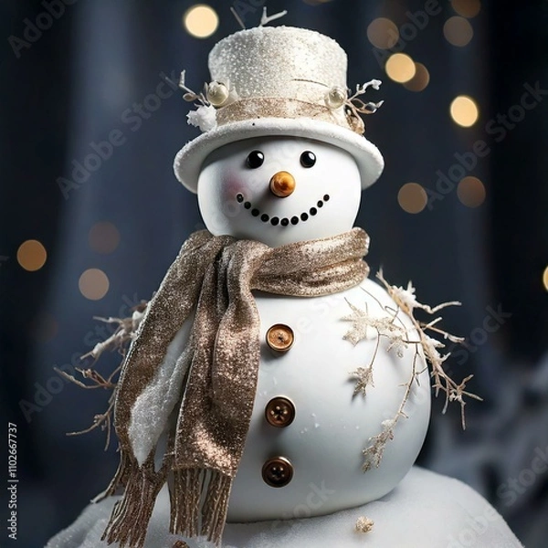 Fototapeta Adorable Snowman with Hat and Scarf | Christmas Decoration Isolated 