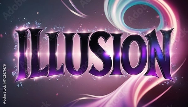 Obraz Glowing purple "Illusion" text with swirling, abstract background.