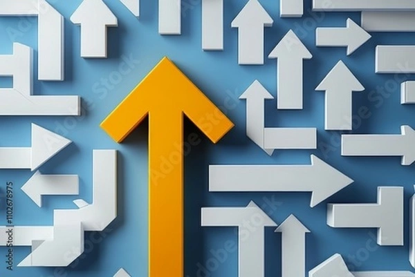 Fototapeta Arrows Pointing Upward for Success, Strategy, Direction and Career Progression on Blue Background