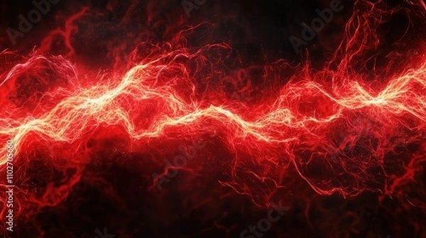 Fototapeta Bright red electric arcs and sparks flowing across a dark background, creating a powerful and intense abstract scene