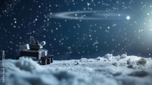 Obraz Advanced Spacecraft Hovering Over Uranus' Icy Terrain with Starry Background - Symbolizing Solar System Exploration