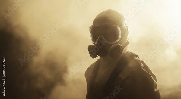 Obraz  Industrial Safety Professional in Hazardous Environment, Emphasizing Protective Gear and Tense Atmosphere.