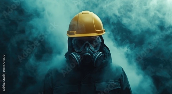 Obraz Human Health and Safety Emphasized with Protective Gear Amidst Industrial Hazards.