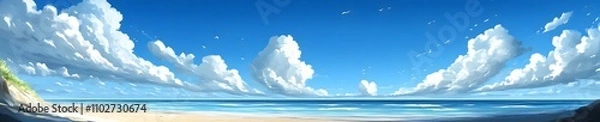 Fototapeta Blue Sky and White Clouds Over the Ocean

