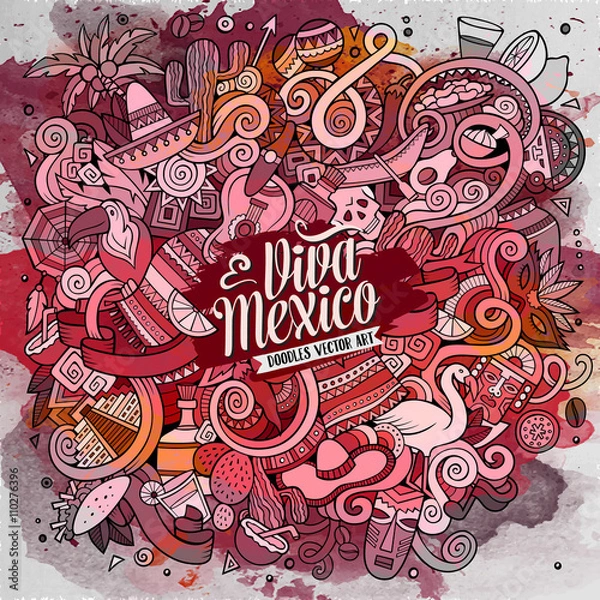 Fototapeta Cartoon hand-drawn doodles Latin American illustration