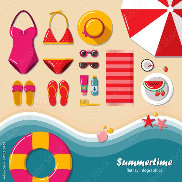 Obraz Summertime flat lay infographics.