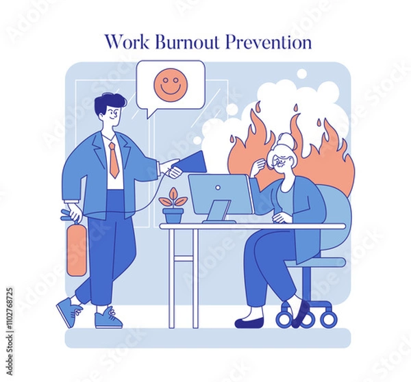 Fototapeta Work Burnout Prevention. Flat Vector Illustration