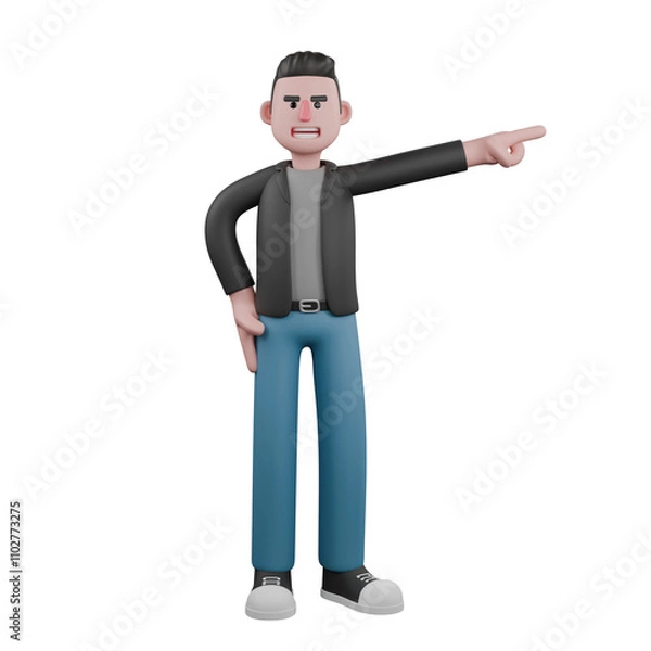 Fototapeta Artistic 3D Screenwriter Cartoon Illustration . A male screenwriter stands with his right hand on his hip and his right hand points to the left. Character Model