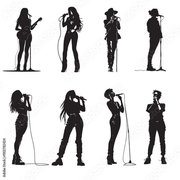 Obraz pop singer silhouette set vector illustration 