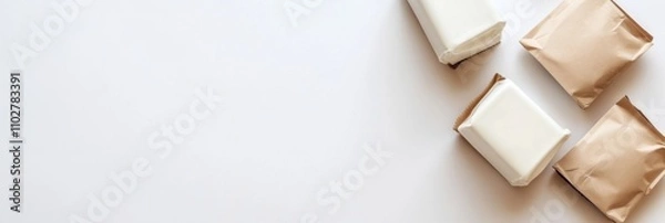 Obraz White and Brown Packages on a White Background
