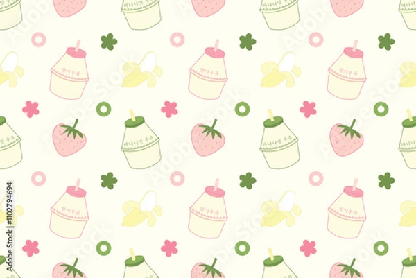 Obraz Milk drink yakult cute illustration seamless repeat pattern