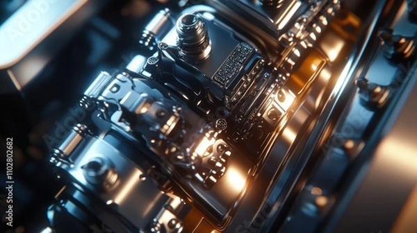 Fototapeta Sleek Engine Close-up: Chrome Gleam and Precision Engineering