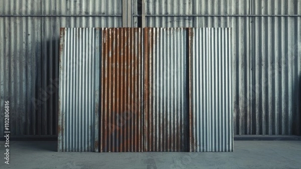 Fototapeta Industrial Sheeting with Rust Patterns and Metallic Texture in a Warehouse Setting Capturing Urban Aesthetic and Raw Material Design Elements