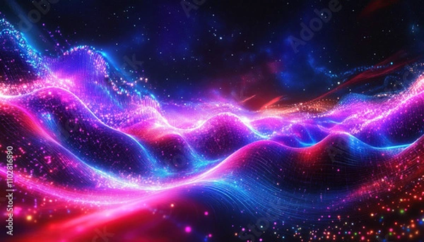 Fototapeta Light waves and energy particles in outer space