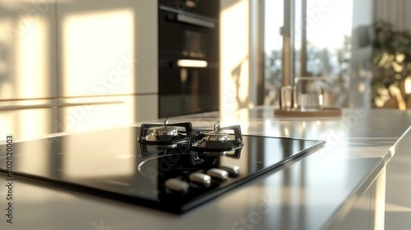 Fototapeta Modern Kitchen Interior Design: Sleek Glass Top Gas Stove