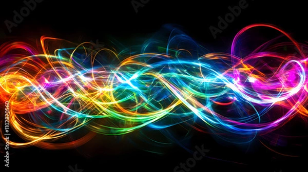 Fototapeta Glowing luminescent tendrils of light woven into a kaleidoscope of rainbow hues, luminous, rainbow, vibrant. Luminescent. Illustration