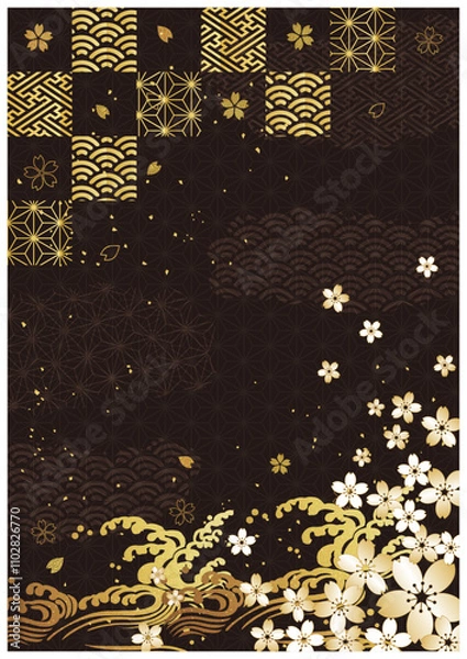 Obraz 桜と和柄背景