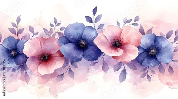 Fototapeta A watercolor illustration of colorful flowers and leaves, perfect for decoration or design.