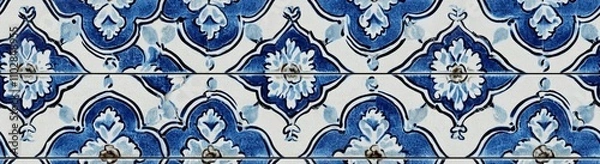 Fototapeta seamless of  Geometric and floral azulejo tile mosaic pattern