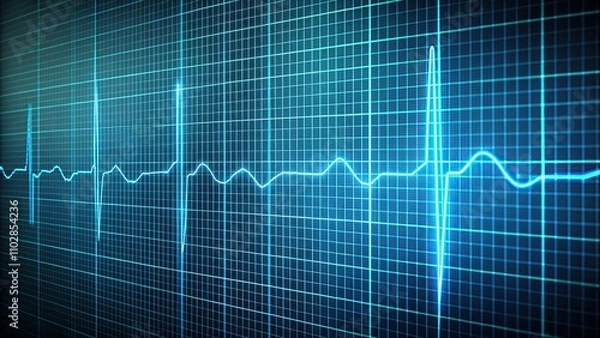Obraz Closeup view of an ECG EKG display , heart rate, medical equipment, cardiology, health care, monitor, heartbeat, pulse