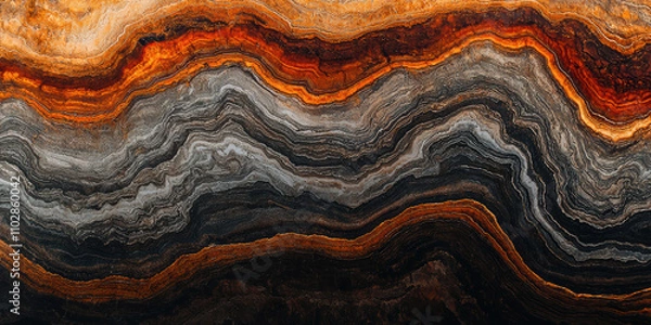 Fototapeta Stunning abstract image of layered rock formations showcasing vibrant orange, gray, and black hues, creating mesmerizing visual effect