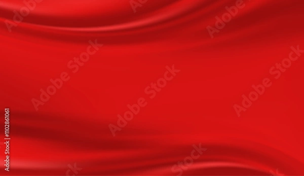 Fototapeta Red satin fabric texture background with some smooth folds in it.