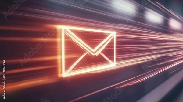Fototapeta Bright and Colorful Email Icon with Motion Blur Effect, Representing Digital Communication, Messaging, and Modern Technology Concepts in a Vibrant Setting