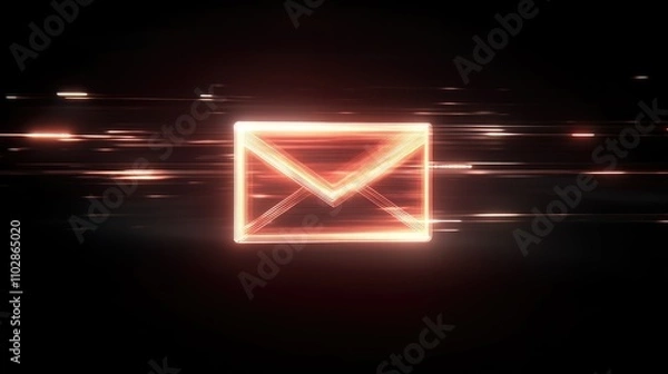 Fototapeta Neon Light Email Icon in Motion with Blurred Background, Representing Fast Digital Communication and Modern Technology, Ideal for Online Messaging Concepts