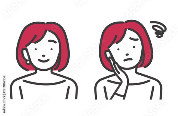 Fototapeta 笑顔の女性と悩む女性のベクターイラスト