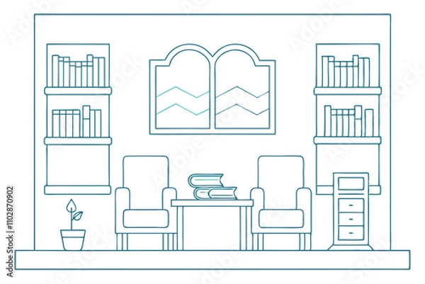 Fototapeta Minimalist Line Drawing of a Reading Room Interior