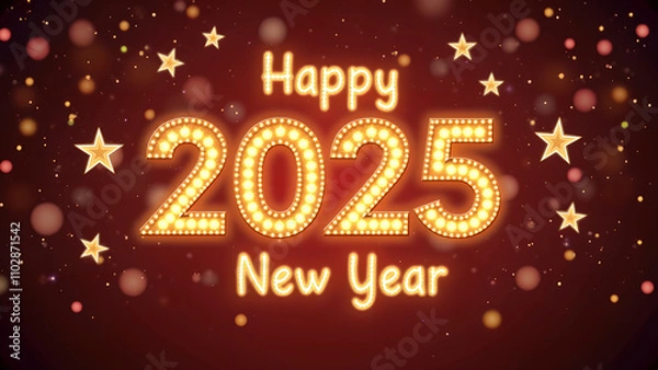 Obraz Happy New Year 2025 with glowing lights. Concept of celebration, holiday, and party.