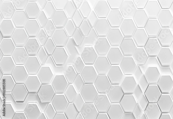 Fototapeta Horizontal Abstract Futuristic White Texture, Background of Hexagonal structures, honeycomb, with light and shadow Pristine canvas featuring a geometric 3D honeycomb wallpaper in natural tones, adding