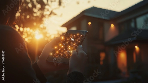 Fototapeta スマートフォンで操作する不動産ネットワーク