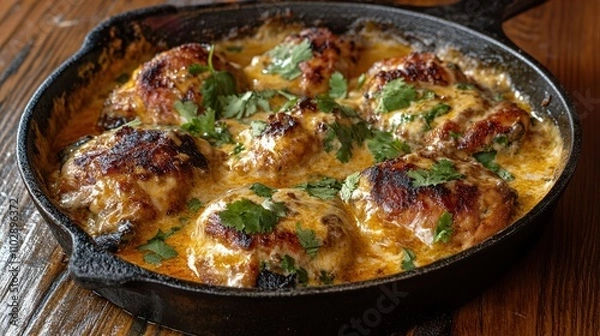 Obraz "Roasted and Baked Chicken with Choice of Sauce, Perfectly Seasoned for a Flavorful Meal"