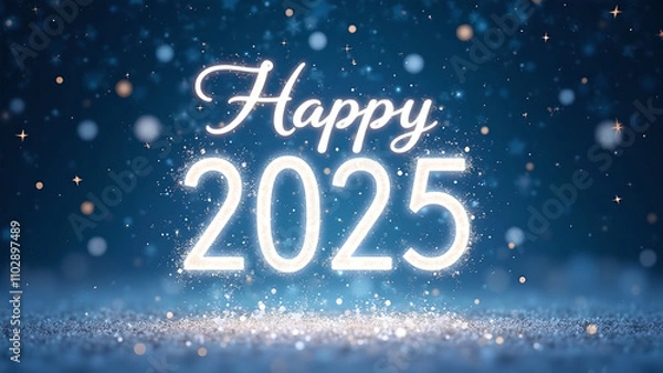 Fototapeta Happy New Year 2025 with sparkling lights. Concept of celebration, hope, and new beginnings.