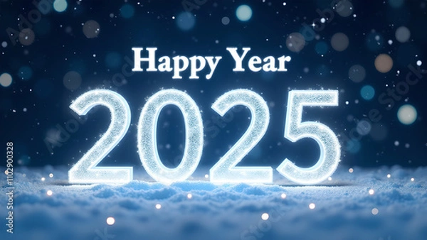 Obraz Happy New Year 2025 Glowing Numbers in Snow. Concept of celebration, winter, and holidays.