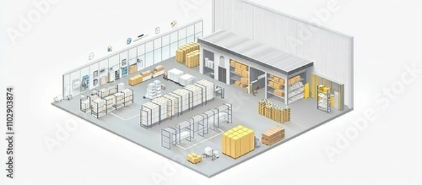 Fototapeta Contemporary warehouse design focusing on efficient logistics and streamlined storage.