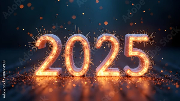 Obraz 2025 New Year Celebration with Sparkling Lights. Concept of future, hope, and new beginnings.
