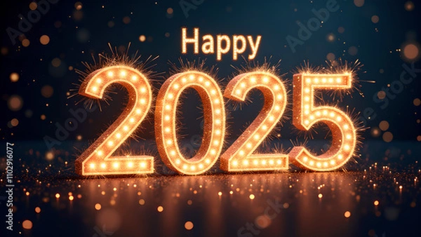 Fototapeta Happy 2025 New Year Celebration with Sparkling Lights. Concept of future, hope, and new beginnings.