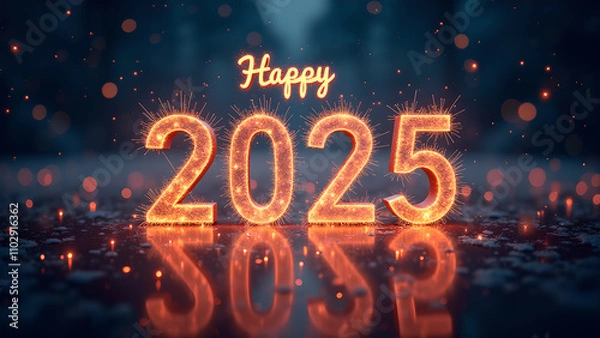 Fototapeta Happy New Year 2025 with Sparkling Lights. Festive celebration concept.