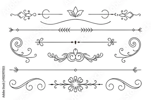 Fototapeta Elegant Line Drawings Decorative Dividers, Swirls, and Frames for Text
