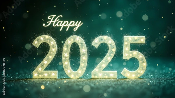 Fototapeta Happy New Year 2025 with Sparkling Lights. Concept of celebration, hope, and new beginnings.